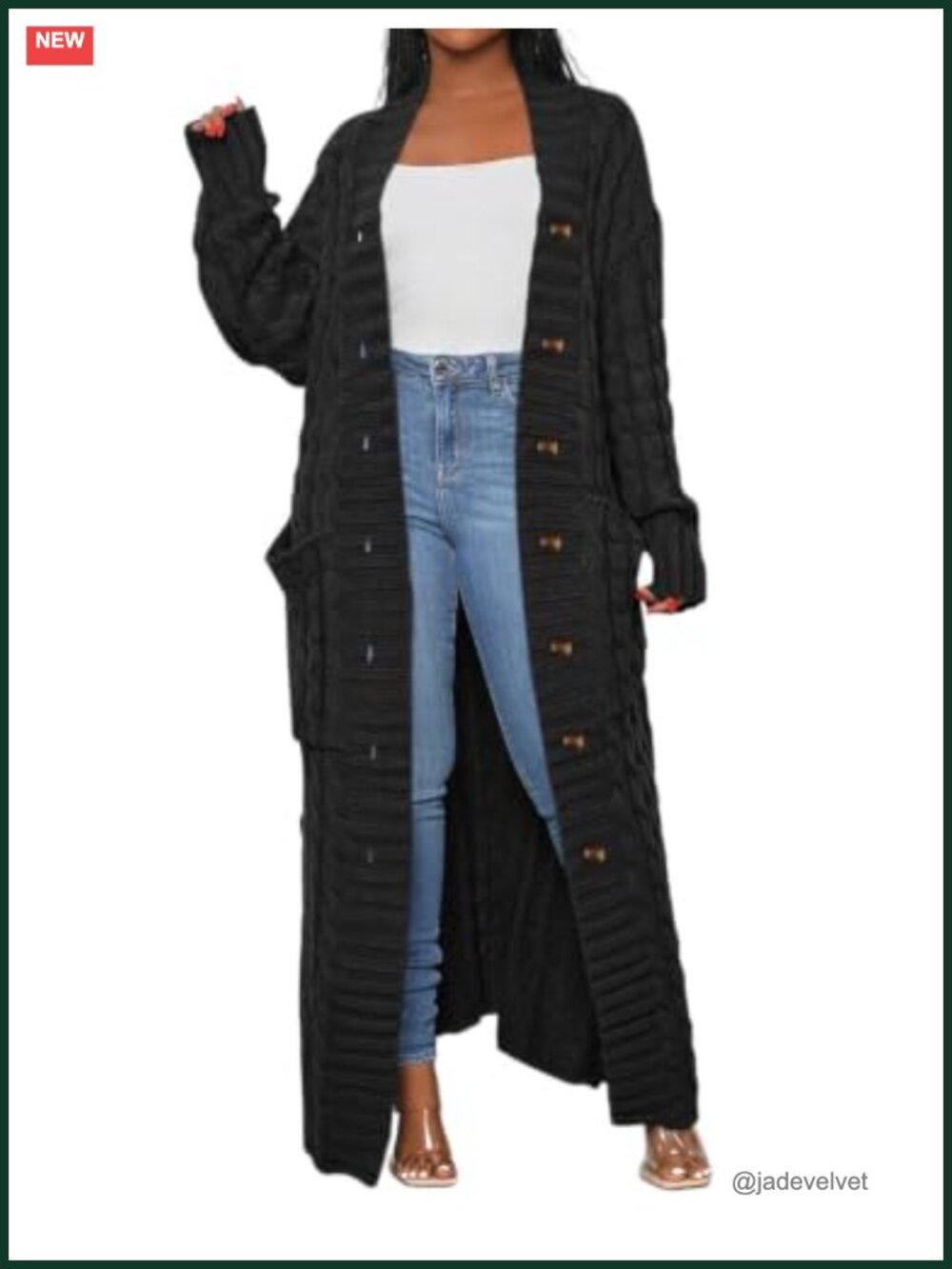 Womens Chunky Cable Knit Cardigan Button Front Long Maxi Sweater with Pockets